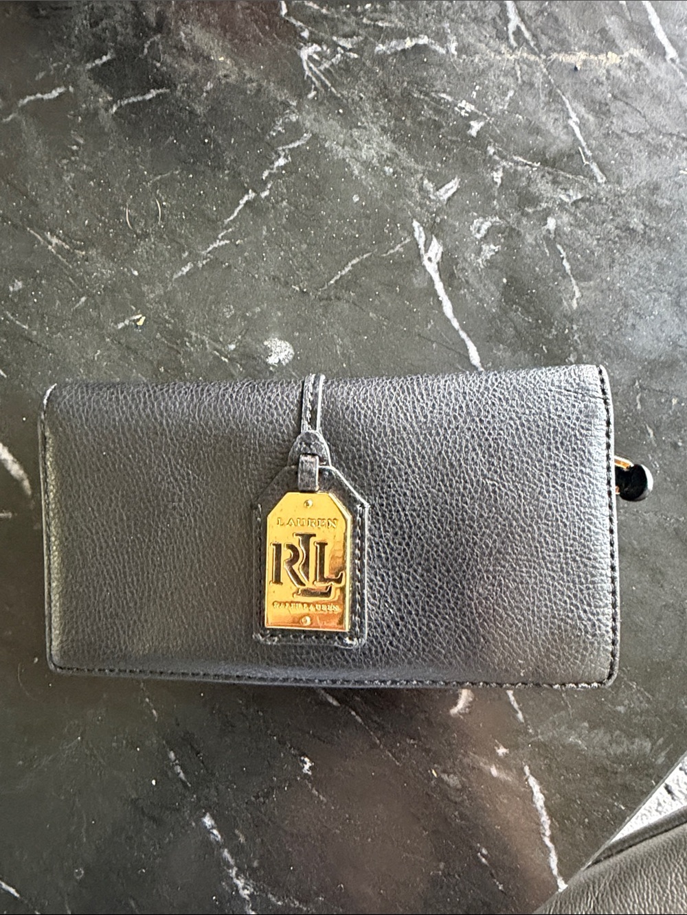 Ralph Lauren Black Leather Wallet with Gold RL Logo Tag